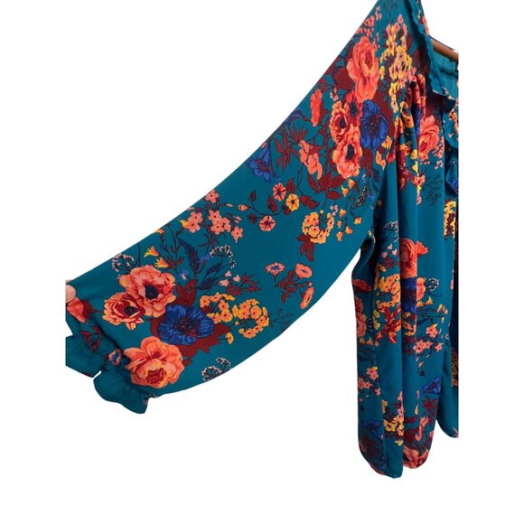 Pioneer Woman Teal Floral Long Sleeve Blouse XXXL Polyester Casual Comfortable - Picture 6 of 16